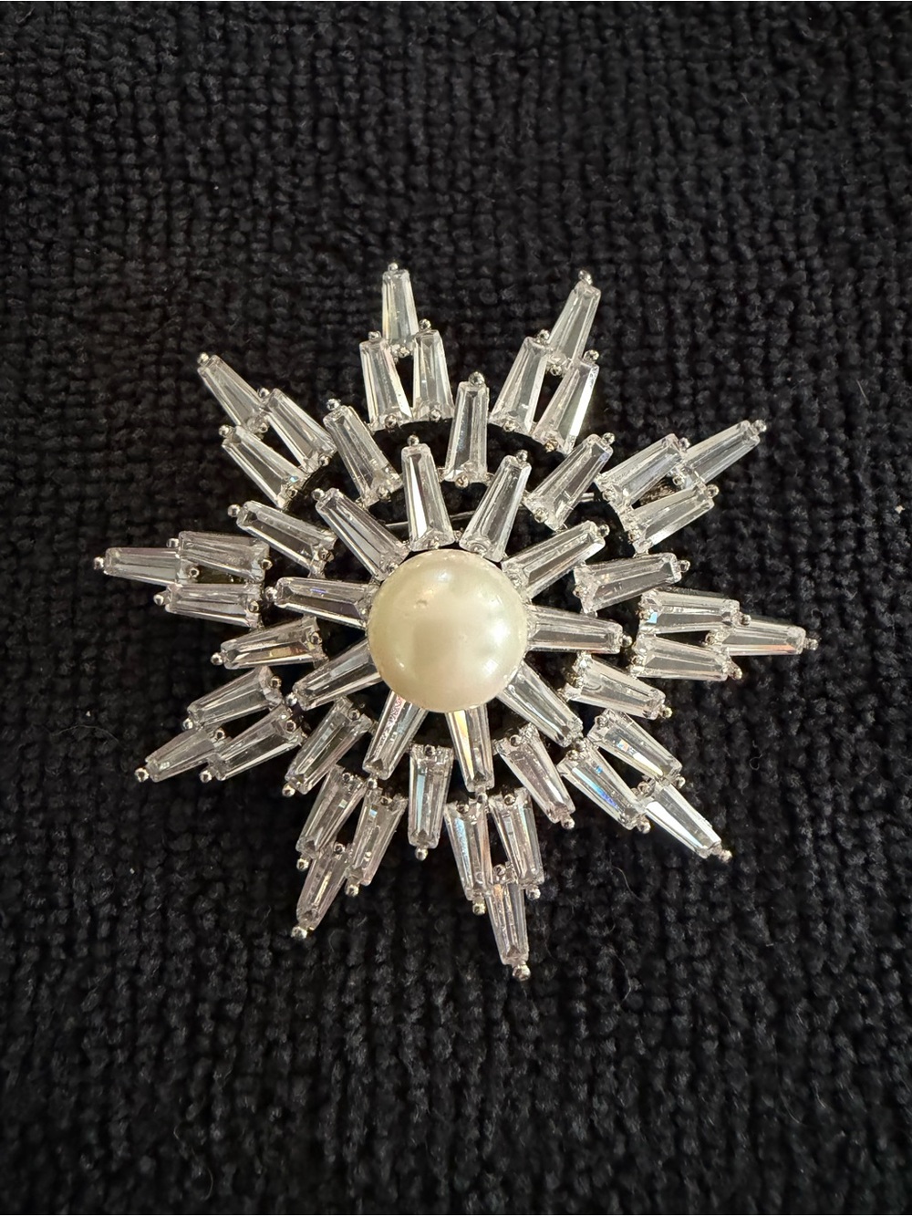 Vintage Pearl & Crystal Starburst Brooch - Silver Tone